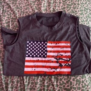 Gray Sleeveless Shirt with American Flag Design